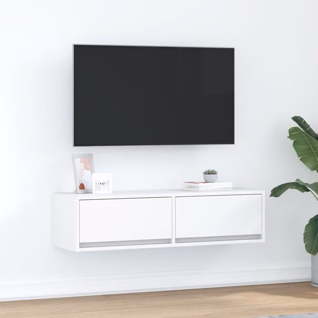 Berkfield Home Modern White TV Cabinet in Matt MDF, W/D/H: 100 x 31 x 25.5 cm