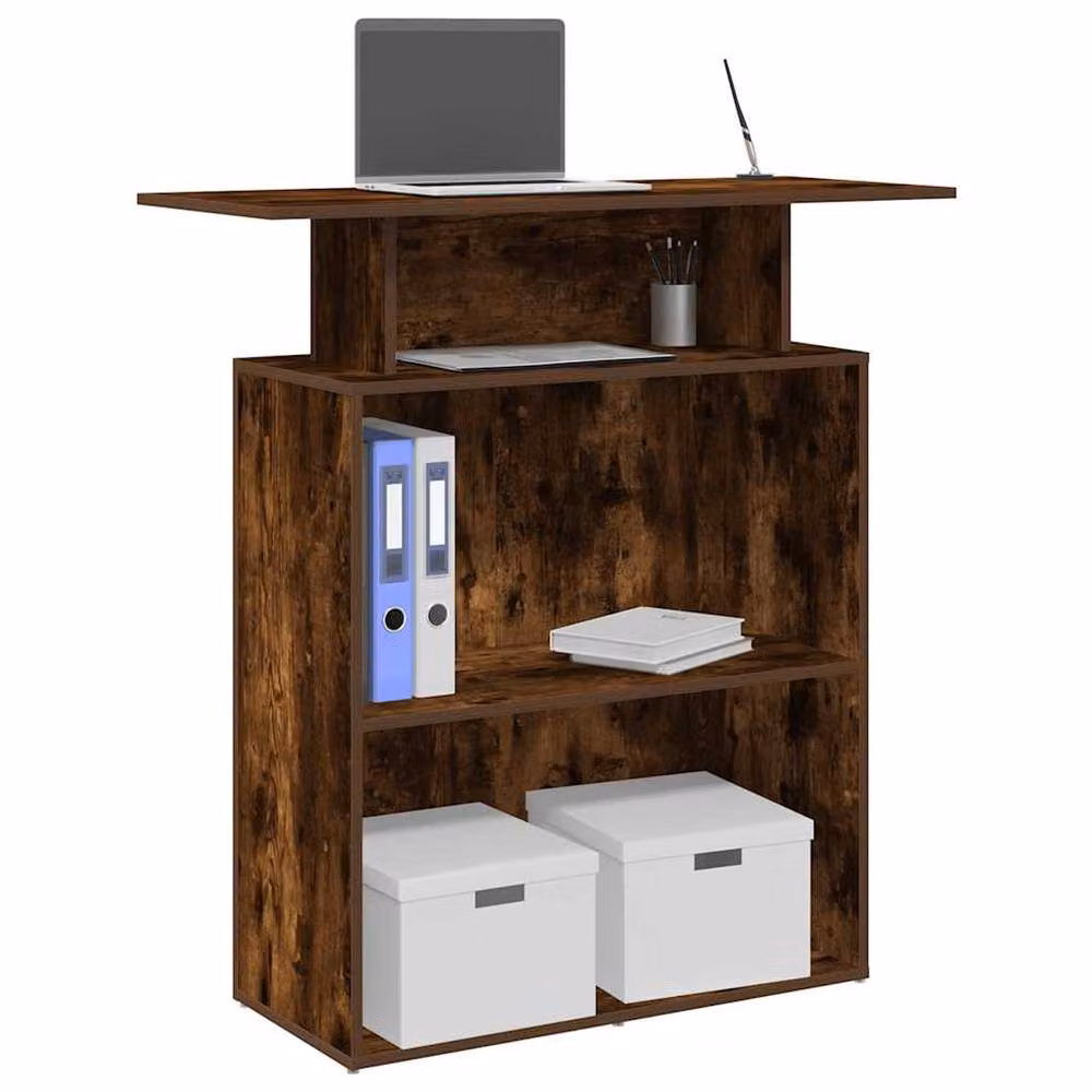 Berkfield Home Smoked Oak Reception Desk in Brown, W/D/H: 100 x 40 x 104 cm – 2