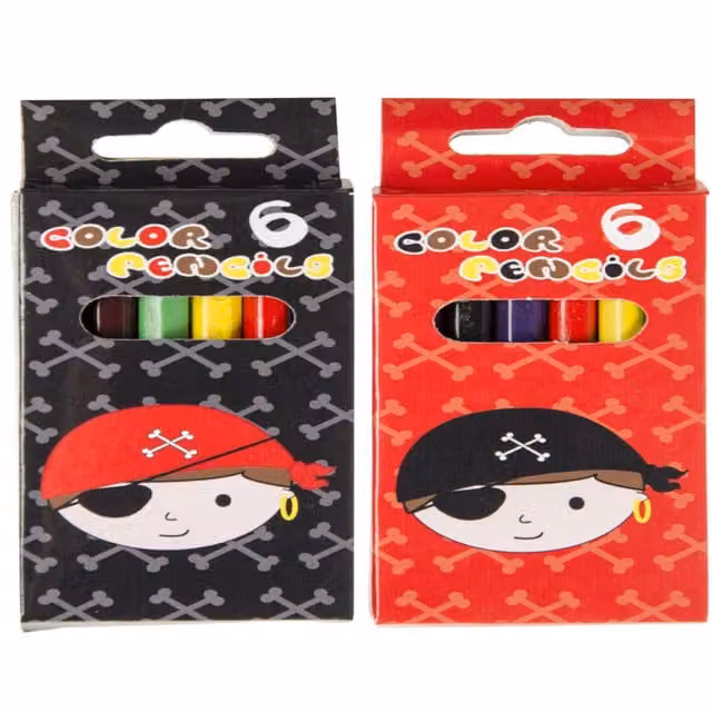 LG-Imports 12 Pack of Pirate Design Multicolour and White Pigment Coloured Pencils, 9 cm