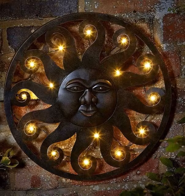 Marco Paul Large LED Light Up Sun Wall Decoration in Bronze Metal