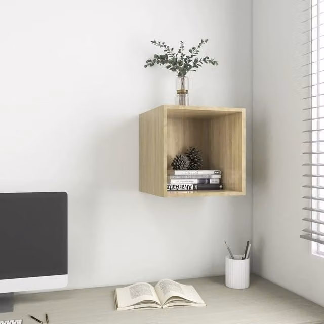 Berkfield Home Sonoma Oak Wall Cabinet in Brown, W/D/H: 37 x 37 x 37 cm
