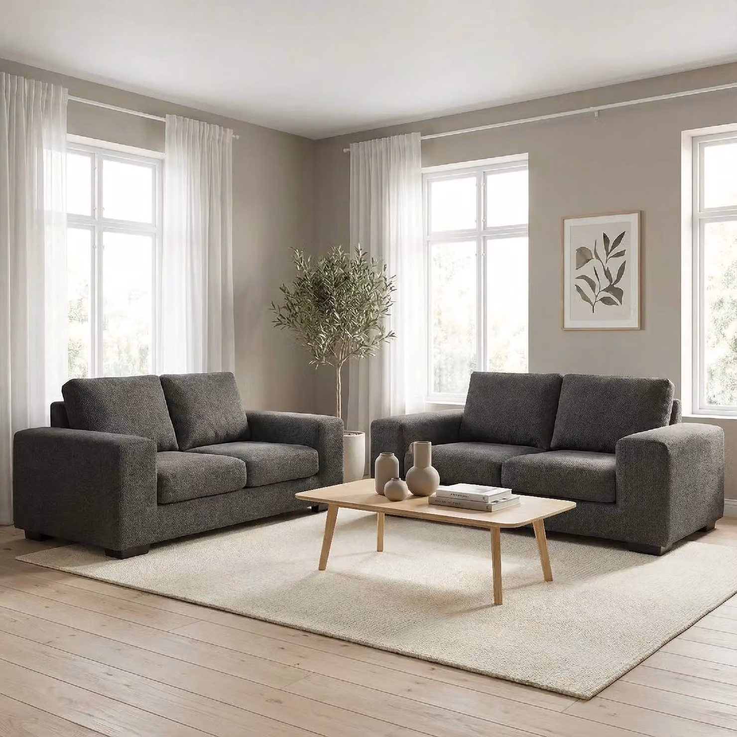 Abakus Direct Boston 2 Seater Sofa in Dark Grey with Basket Weave Fabric and Solid Wood Frame – 7