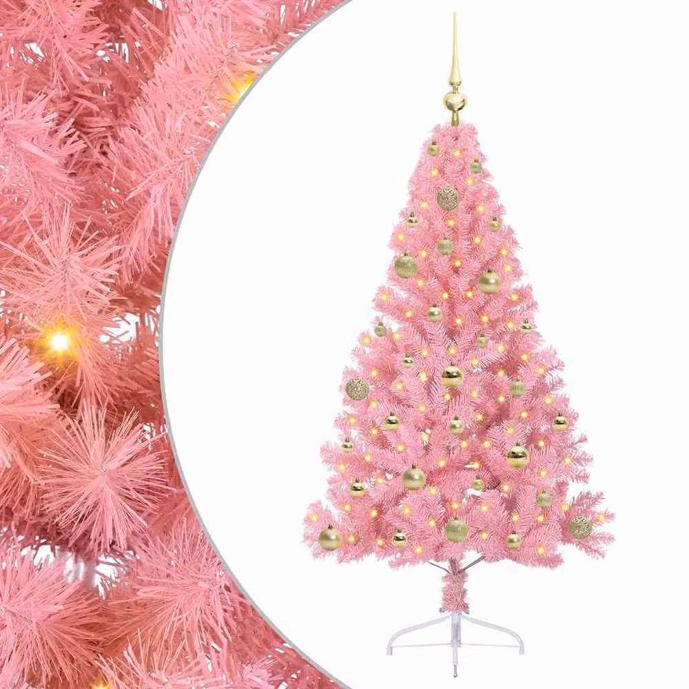 Berkfield Home Artificial Pre-lit Pink Christmas Tree with 150 LEDs, Height: 150 cm – 2