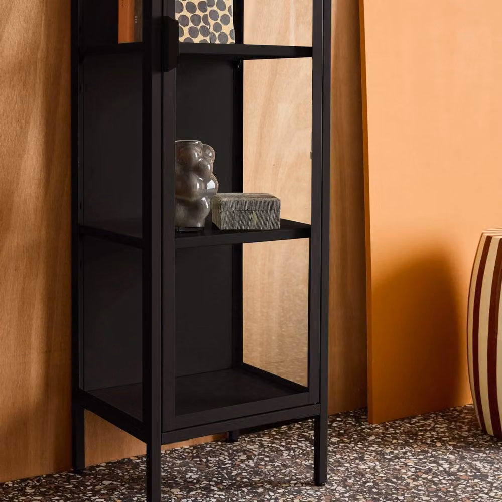 sweeek Industrial Sideboard and Steel and Tempered Glass Display Cabinet with 1 Door in Black, W/D/H: 160 x 35 x 40 cm – 4