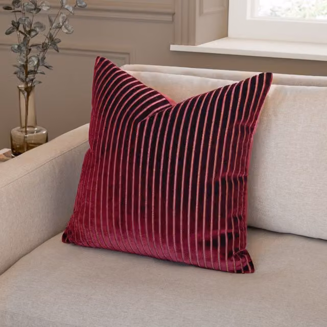 Paoletti Savoy Stripe Red Velvet Square Cushion, W/D/H: 50 x 50 x 50 cm – 4