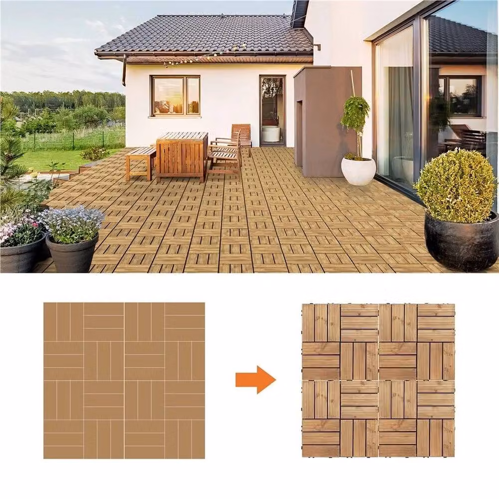 Kelvenix 27 Piece Untreated Fir Wood Flooring Tiles in Brown and Beige, W/D/H: 1000 x 52 x 2.5 cm – 2