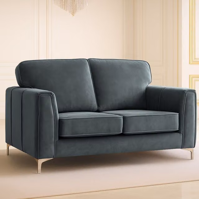 Somnior Beds Ltd Regency Modern 2-Seater Upholstered Velvet Sofa with Solid Wood Frame