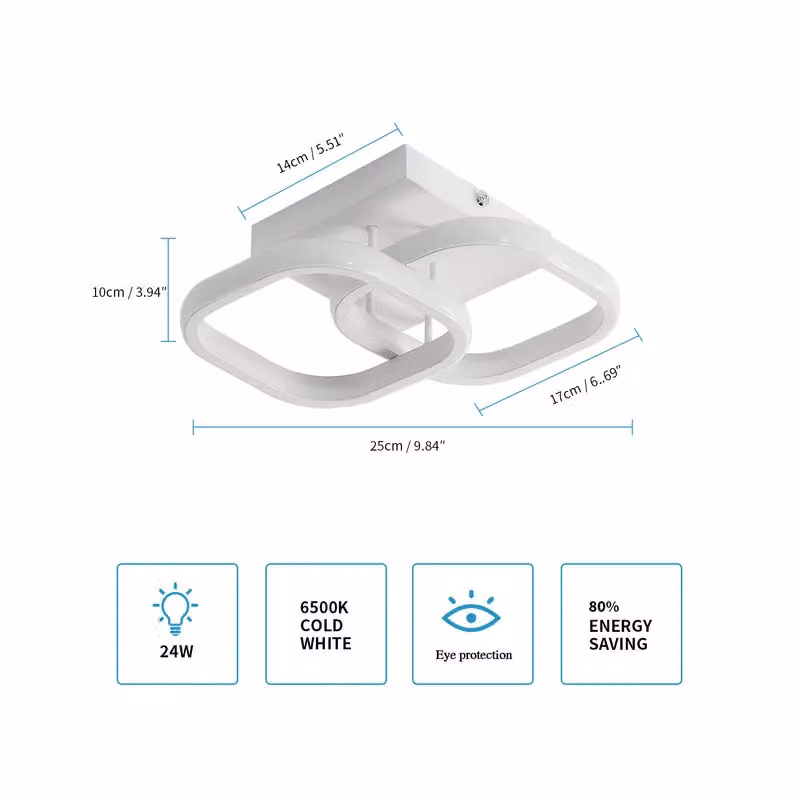 COMELY 22W LED Square Aluminium Ceiling Light in White with 6000K Cool White Light – 3