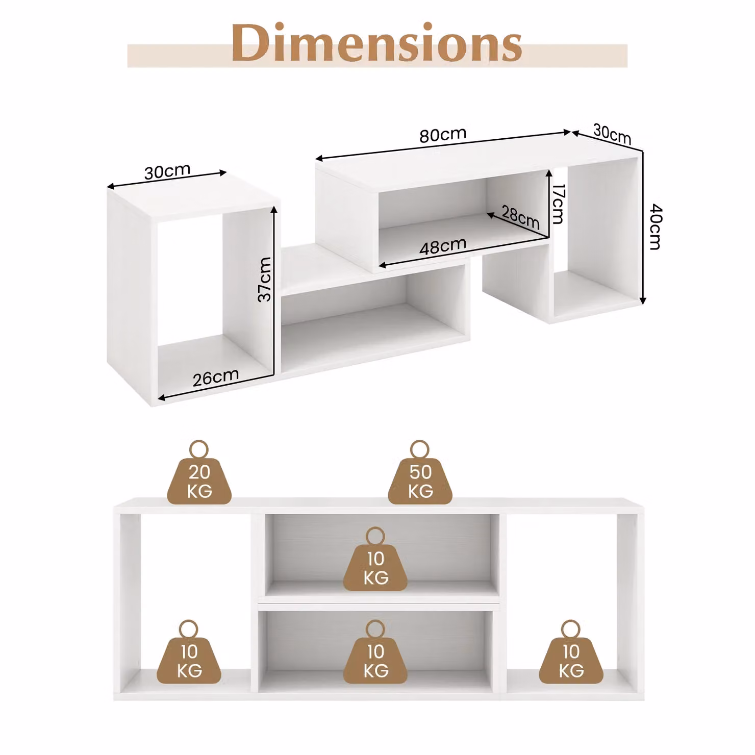 Costway 2 Piece White Console TV Stand and Media Table with Storage Shelf – 1
