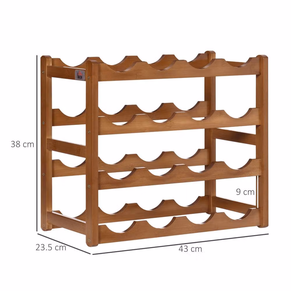 STILVORA 4 Tier Brown Lacquered Bamboo Wine Rack for 16 Bottles – 4
