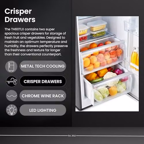 Teknix TH60TLX 60cm Freestanding Tall Larder Fridge in Silver, 370L Capacity, Stainless Steel, H185.5 x W59.5 x D65.1 cm – 4