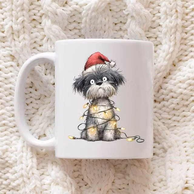60 Second Makeover Shih Tzu Christmas Lights Ceramic Mug in White