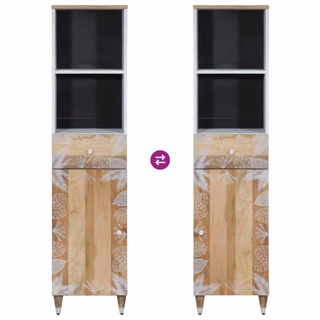 Berkfield Home Brown Mango Wood Freestanding Bathroom Cabinet with Hinged Doors and Drawers, W/D/H: 38 x 33.5 x 160 cm – 3