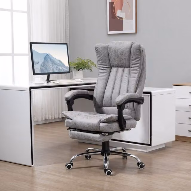 Vinsetto Grey Microfibre 6-Point Vibrating Massage Office Chair with Headrest and Footrest