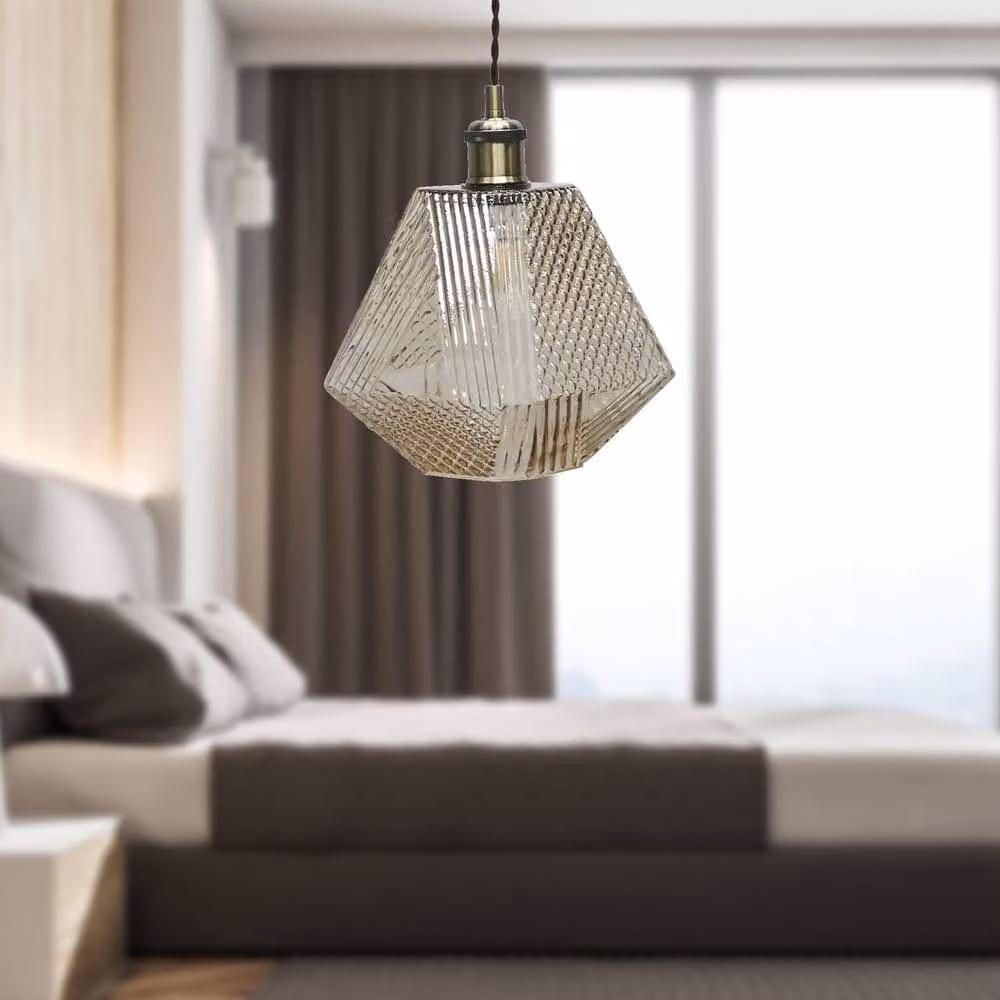 First Choice Lighting Lens Antique Brass Pendant Light with Champagne Textured Glass in Bronze – 3