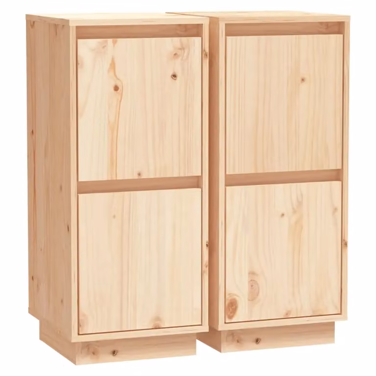 Berkfield Home Set of 2 Solid Wood Pine Sideboards, Brown, W/D/H: 31.5 x 34 x 75 cm