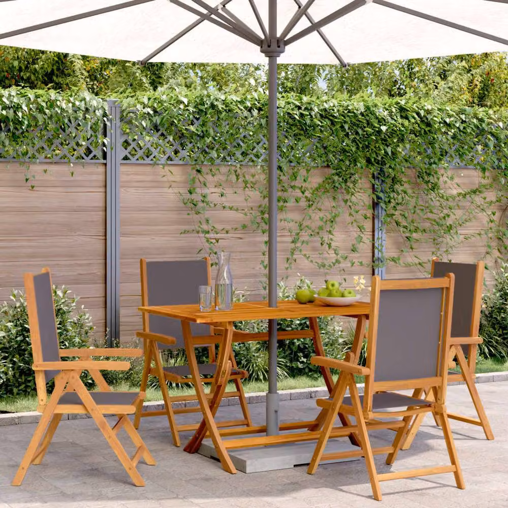 Berkfield Home Set of 4 Reclining Acacia Wood Garden Chairs with Anthracite UV-Resistant Fabric Cushions – 2