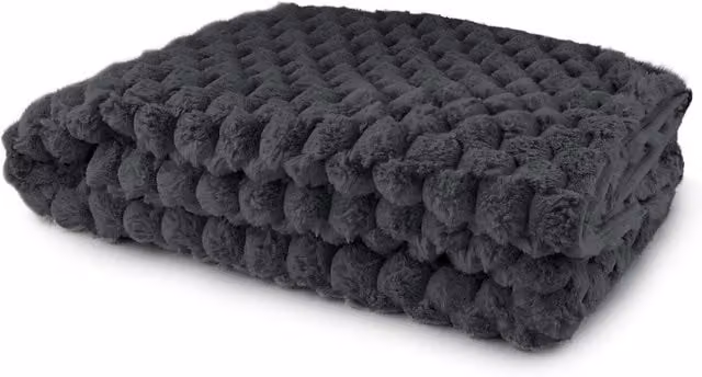 Emma Barclay Faux Fur Throw in Black or Grey, 180 cm