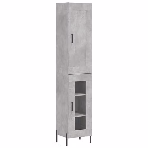 vidaXL Highboard in Grey with Glass Doors and Internal Shelves, W/D/H: 34.5 x 34 x 180 cm