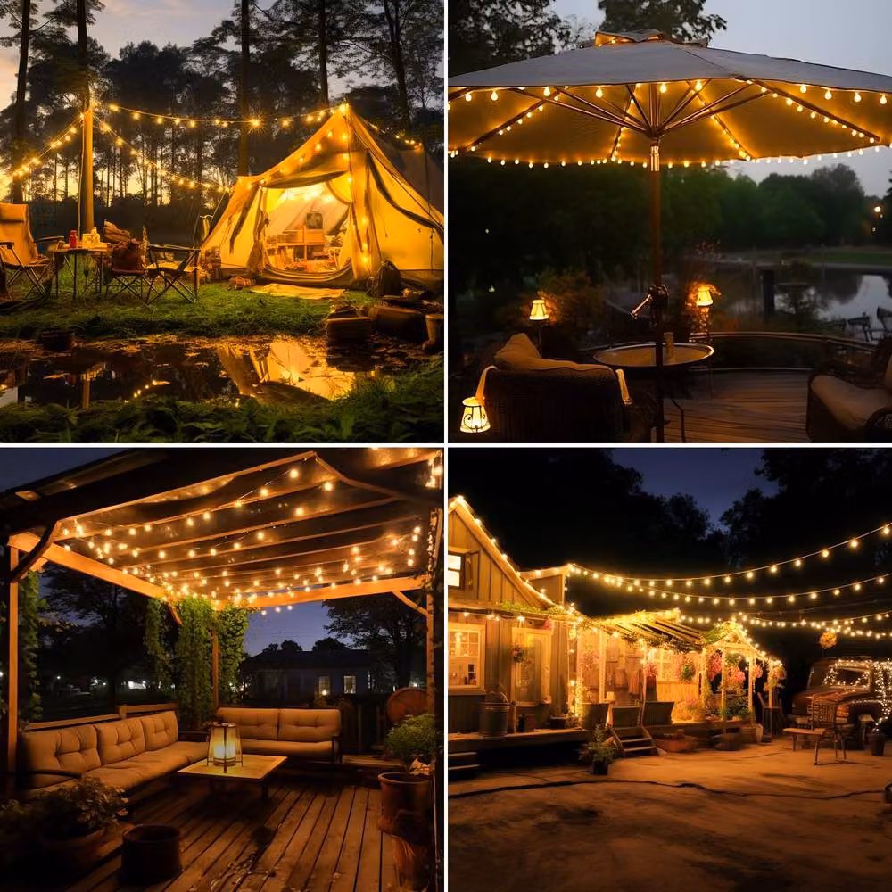 Ollny Warm White Solar String Lights with 100 LEDs, 12m Length, IP44 Waterproof, 8 Modes and Auto On/Off in Black – 6