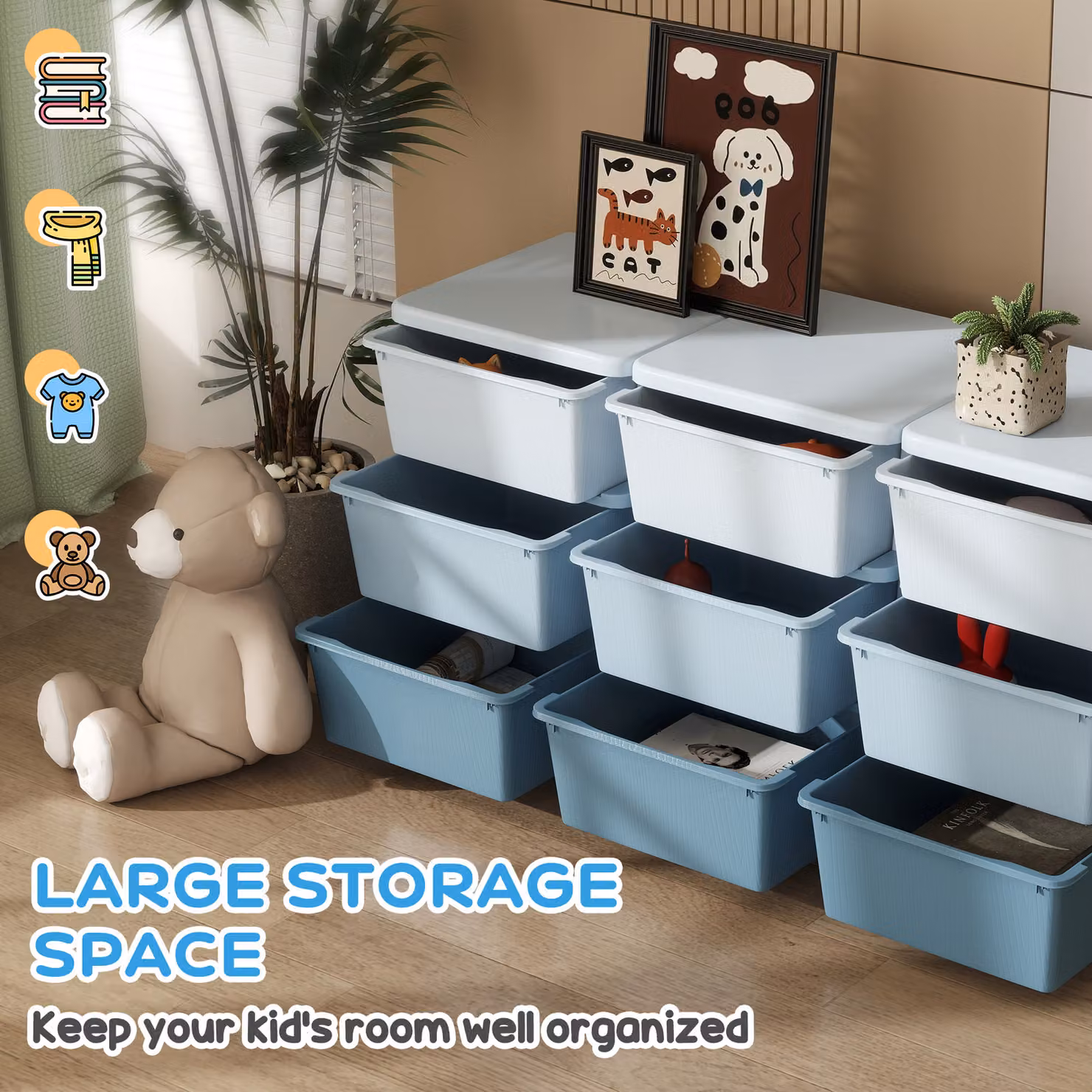 HOMCOM Kids Freestanding Storage Unit with Nine Drawers in Blue – 2