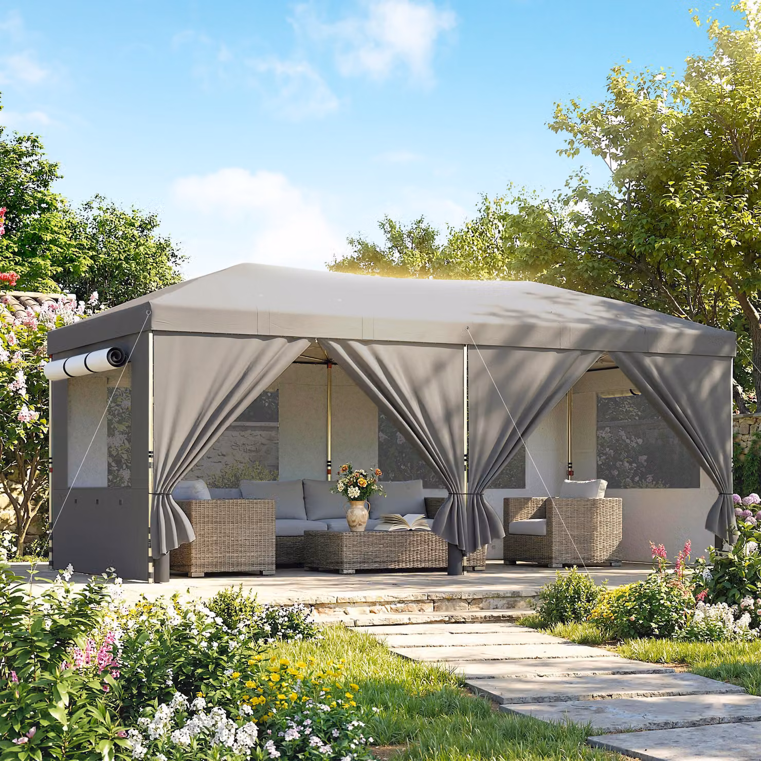 Outsunny Pop Up Garden Gazebo Canopy with 6 Sidewalls and UV50+ Protection, Dark Grey, W: 6 m, D: 3 m – 2