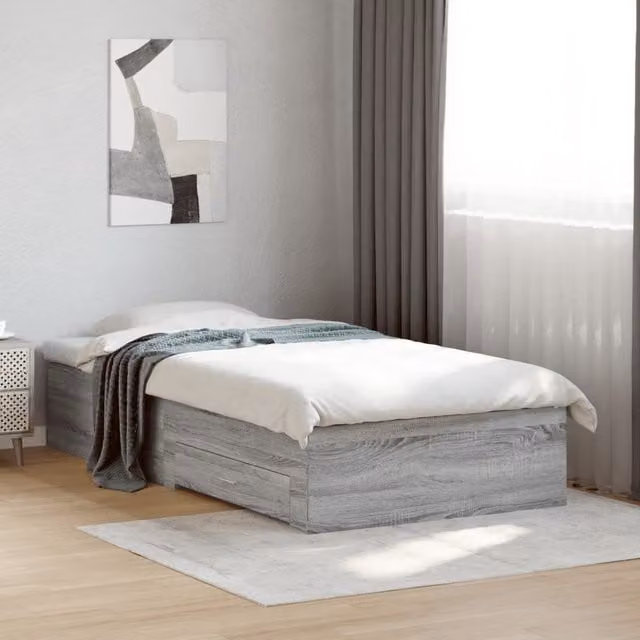Berkfield Home Modern Bed Frame with Drawers in Grey Sonoma, W/D/H: 100 x 200 cm – 1
