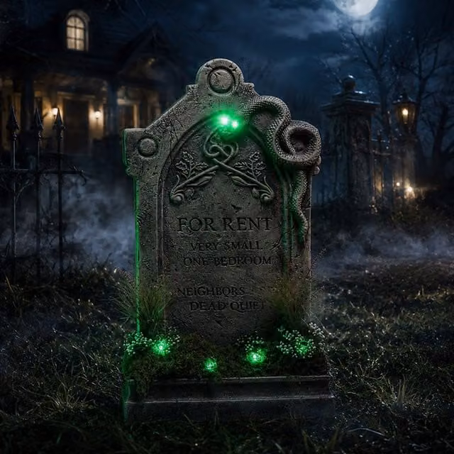 Samuel Alexander For Rent Halloween Graveyard Tombstone with LED Lights in Green and Grey, Height: 60 cm – 1