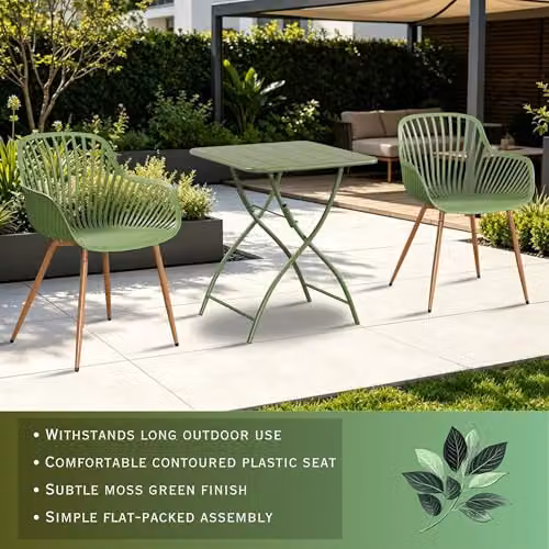 Core Products 3-Piece Bistro Garden Set with Two Sunray Armchairs and Square Folding Table in White or Green – 2