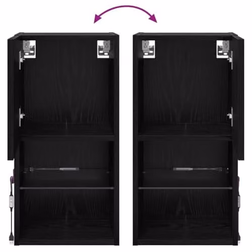 vidaXL Set of 2 Modern Wall-Mounted TV Cabinets in Black Oak with Integrated Lighting and Media Compartments – 3