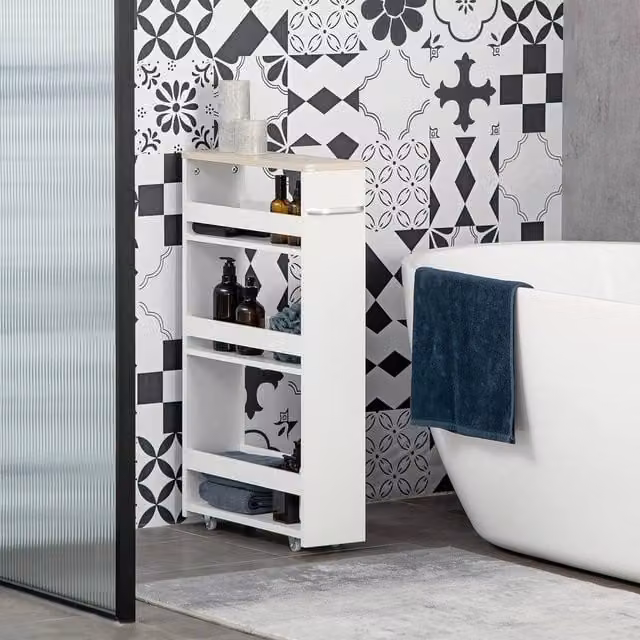 FORGEVIO Compact Storage Trolley on Wheels in White MDF – 1