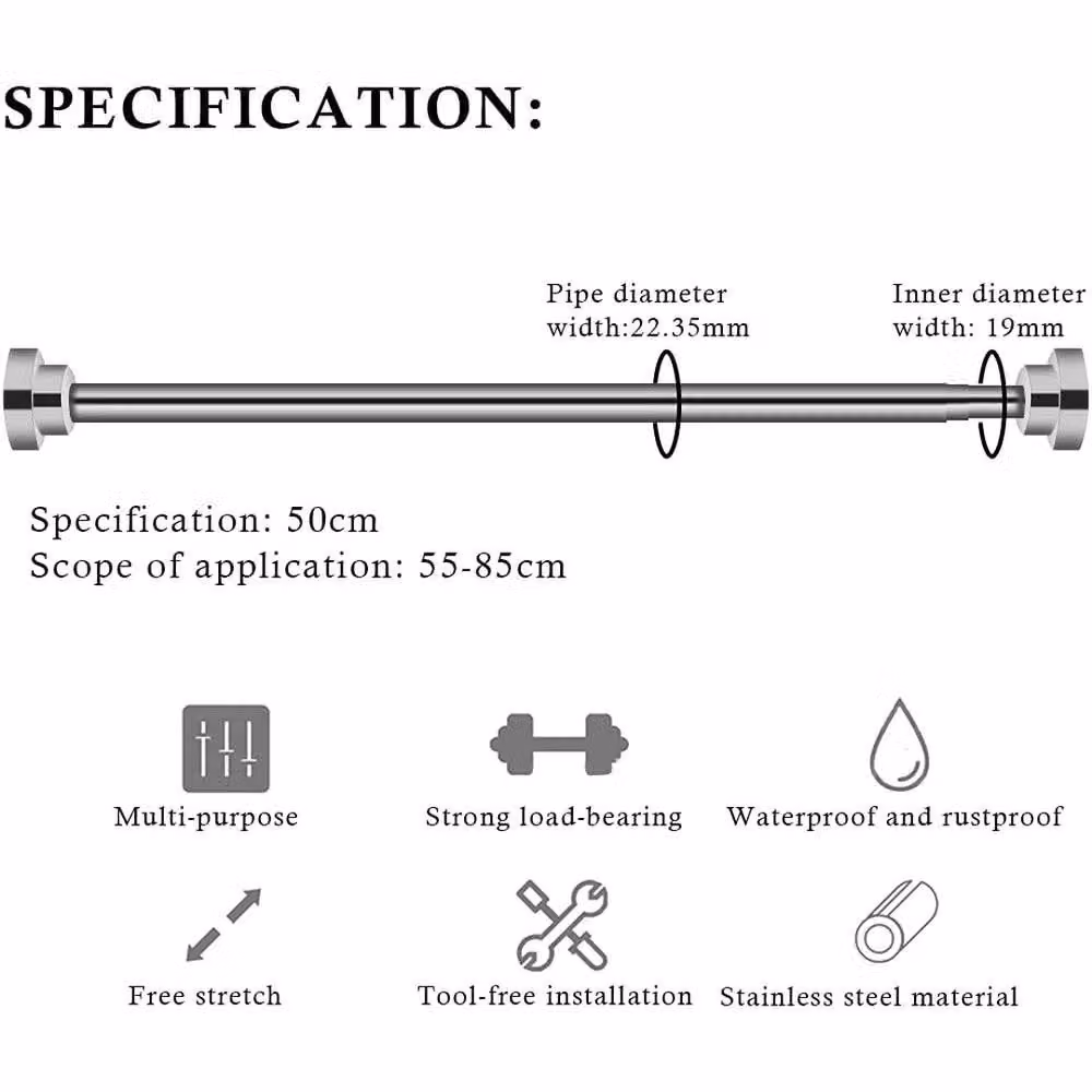 NESTLUNE Silver Telescopic Extendable Shower Window Curtain, Width: 50-85 cm – 2