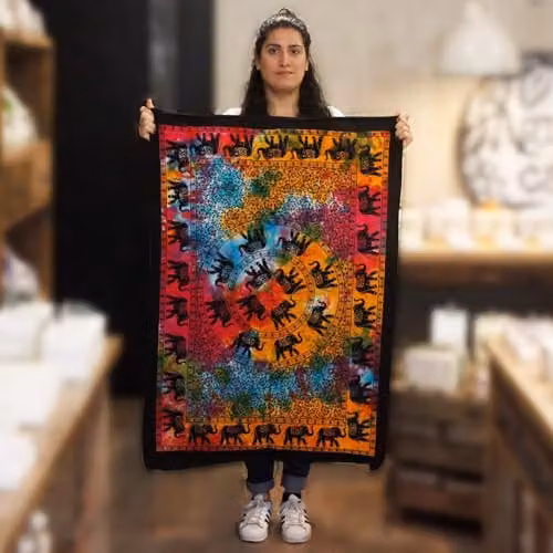 KDMD Elephant Mandala Cotton Wall Hanging, Multicolour and Black, W: 112 cm, H: 78 cm – 2