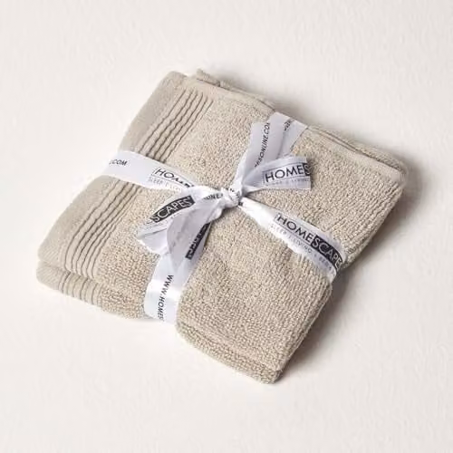 Homescapes Set of 2 Taupe Combed Egyptian Cotton Face Cloths, 700 GSM, W/D/H: 30 x 30 x 30 cm – 1