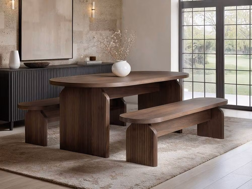Solace+Co Varm Ribbed Dining Bench in Brown Walnut Wood – 3