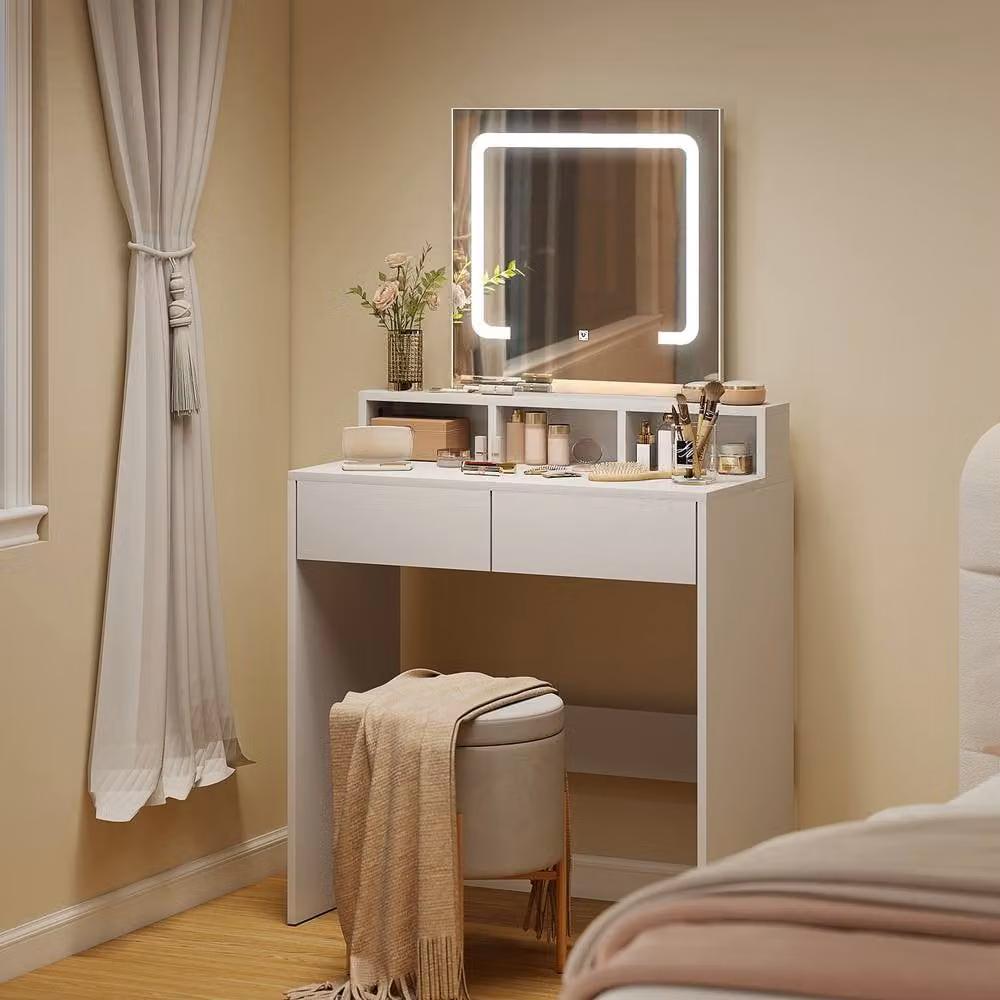 STILVORA Modern White Dressing Table with Hollywood LED Mirror and Storage – 2