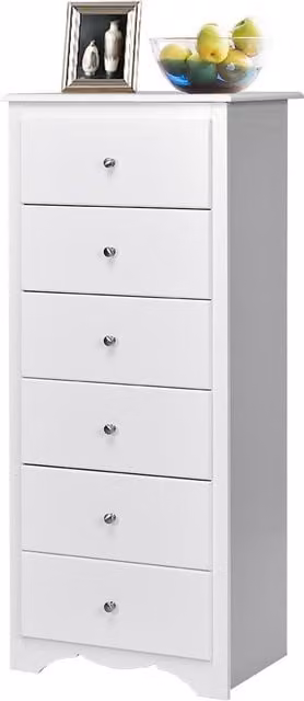 Costway Modern 6 Drawer Tall Dresser Chest in White