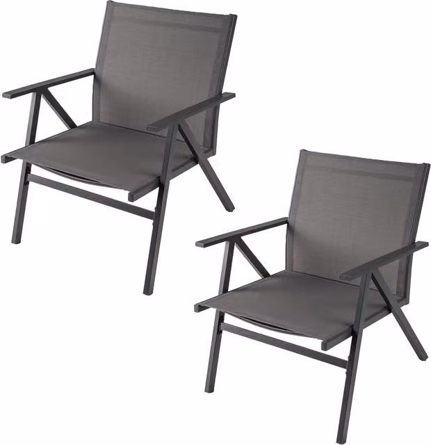 Costway Set of 2 Modern Grey Patio Bistro Chairs with Armrests and UV-Resistant Textilene Fabric