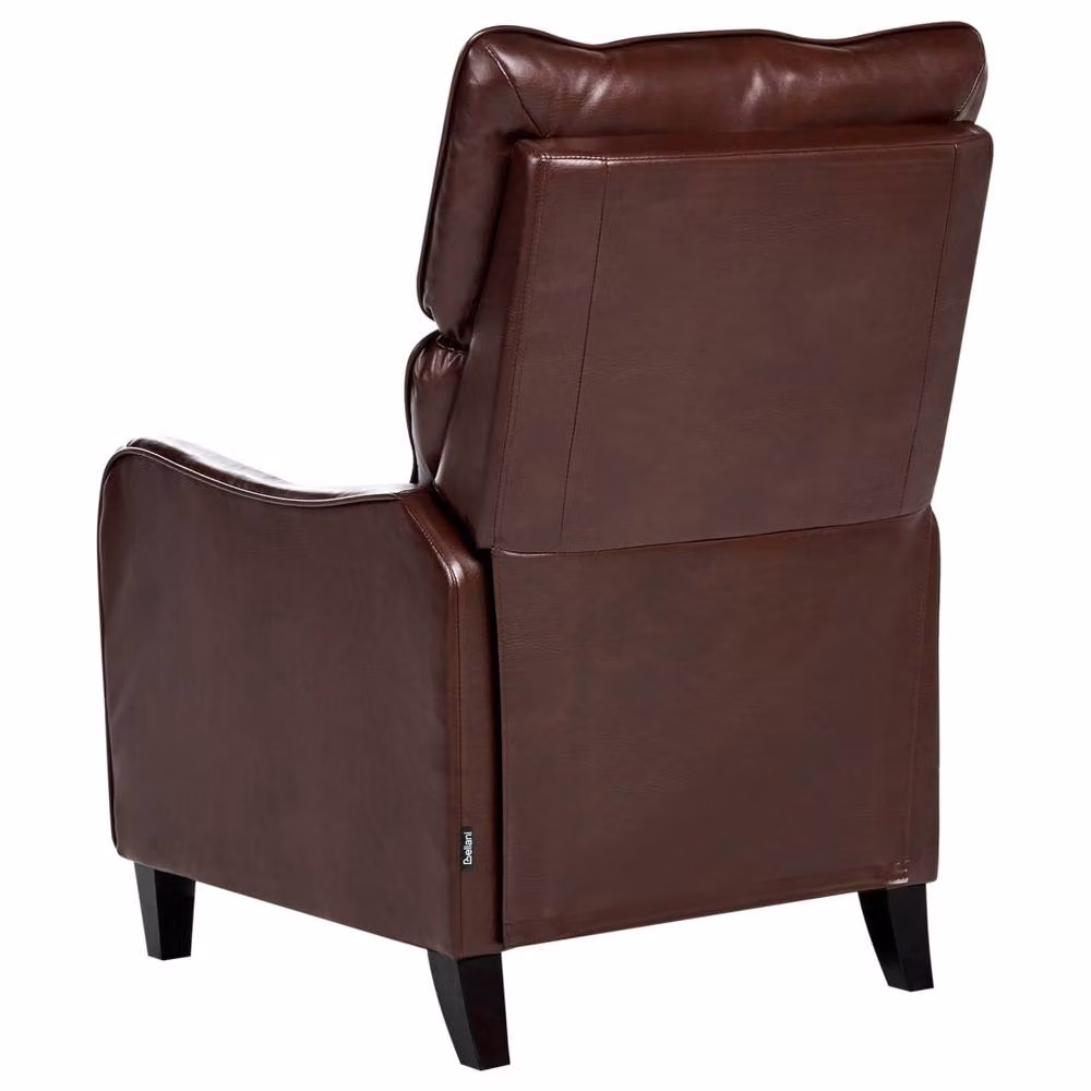 Wyld and Coco Heritage Recliner Armchair in Dark Brown Faux Leather with Ottoman and Solid Wood Frame – 5
