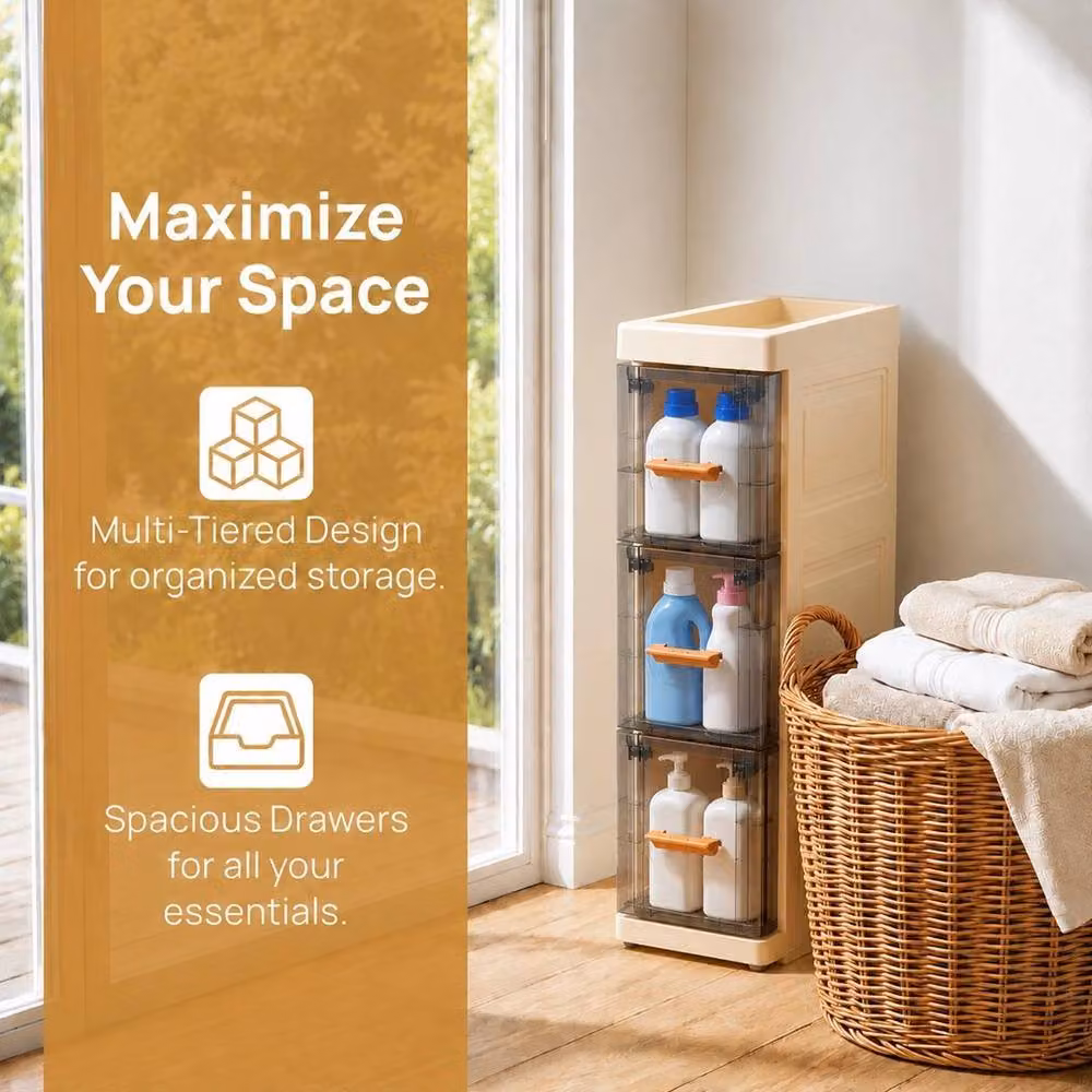 EONLION Slim Rolling Spice Rack Cabinet in Beige for Narrow Kitchen Pantry Storage – 3