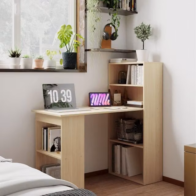 HOMCOM Modern Computer Desk in Brown, Yellow and Beige