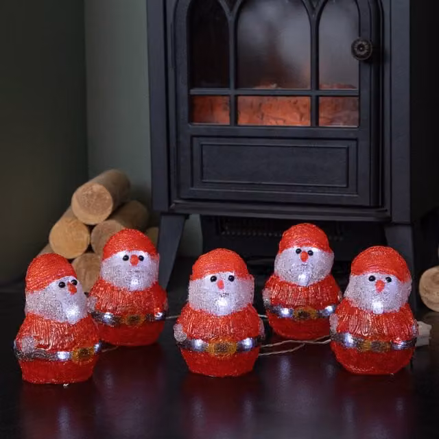 Samuel ALEXANDER Set of 5 Battery Operated Light Up Christmas Santa Tabletop Ornaments in Red and White, Height: 14 cm – 1