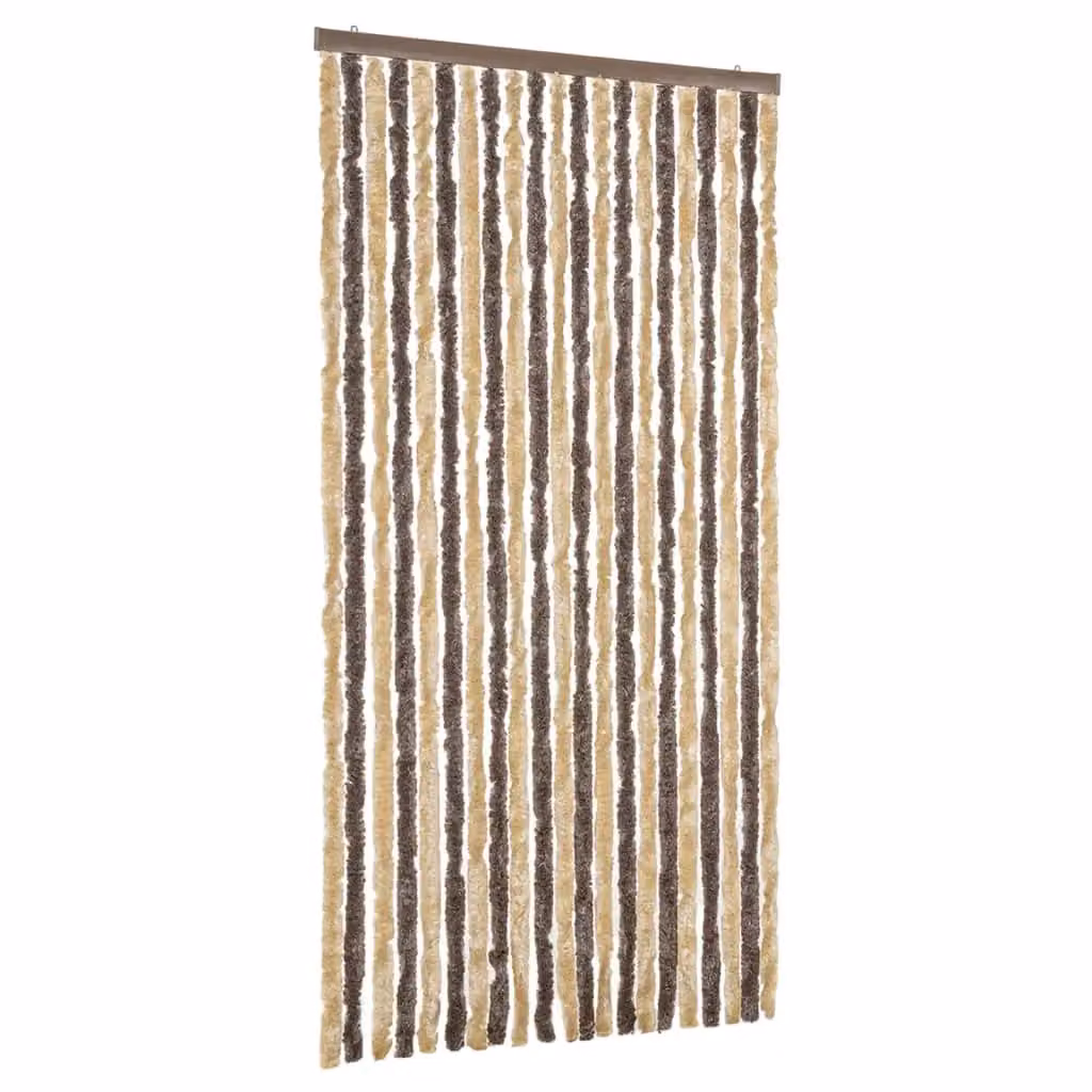 Berkfield Home Striped Chenille Fly Curtain in Dark Brown and Beige, W: 90 cm, H: 200 cm – 2