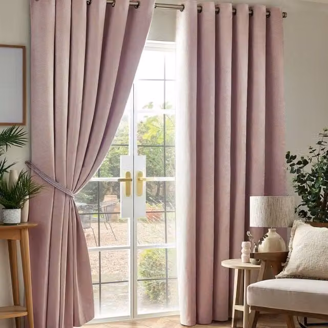 Luxury Living Pink Chenille Blackout Eyelet Curtains, Thermal Triple Weave Pair, Width: 168 cm, Drop: 137 cm – 1