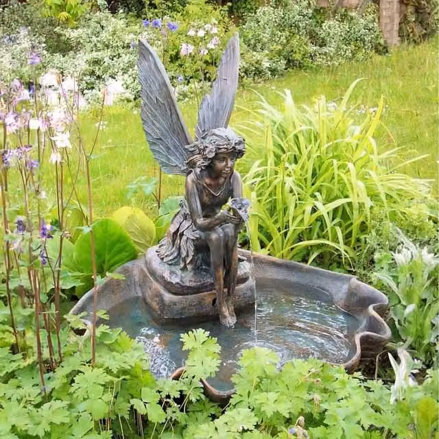 Primrose Fairy on Clam Shell Spouting Mains Powered Tabletop Water Fountain, Brown