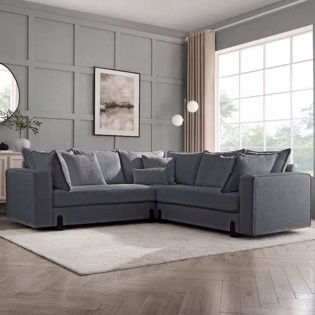 Hayley Left-Facing L-Shape Corner Sofa in Grey Boucle with Scatter Cushions