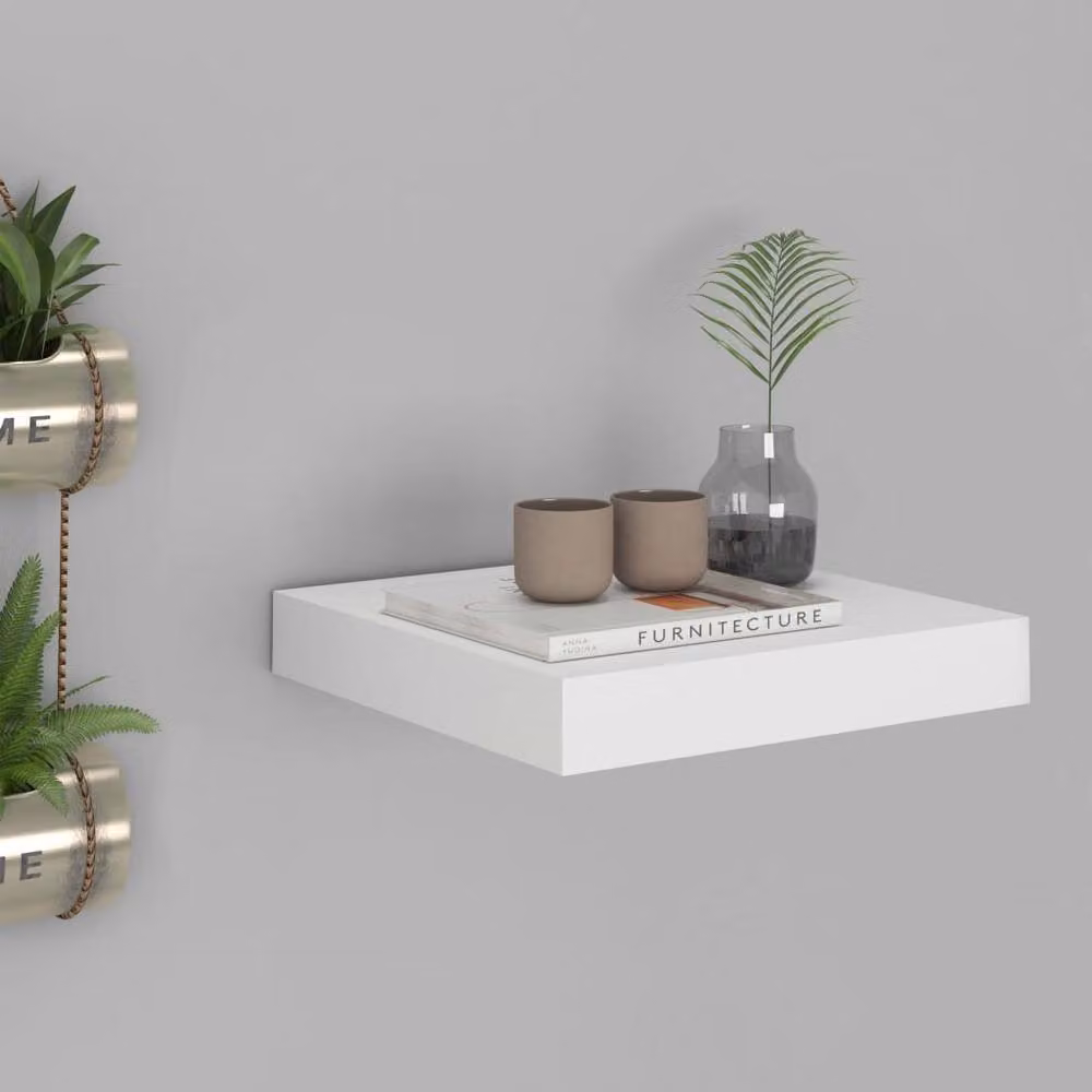 Berkfield Home White Floating Wall Shelf with Back Panel, W/D/H: 23 x 23.5 x 3.8 cm – 2
