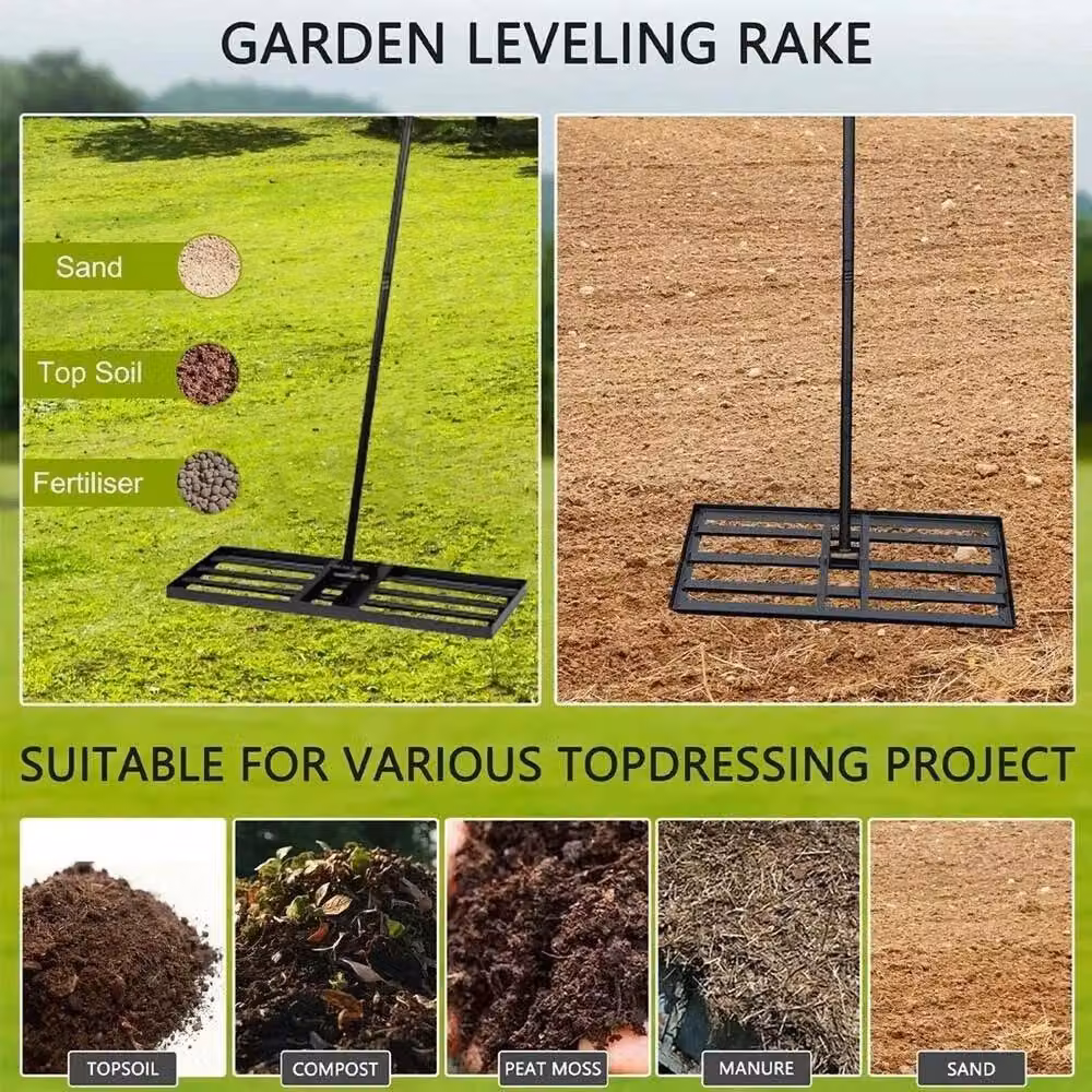 VOGREX Steel Lawn Leveling Rake with Extended Handle in Black – 5