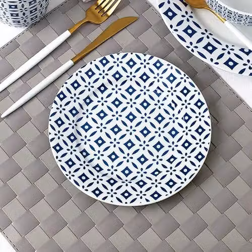 Waterside 16-Piece Blue and White Geometric Porcelain Dinner Set – 2