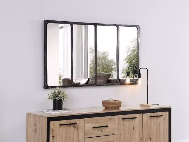 Vente-unique Maastricht Industrial Iron Window Mirror in Black, W: 140 cm, H: 75 cm